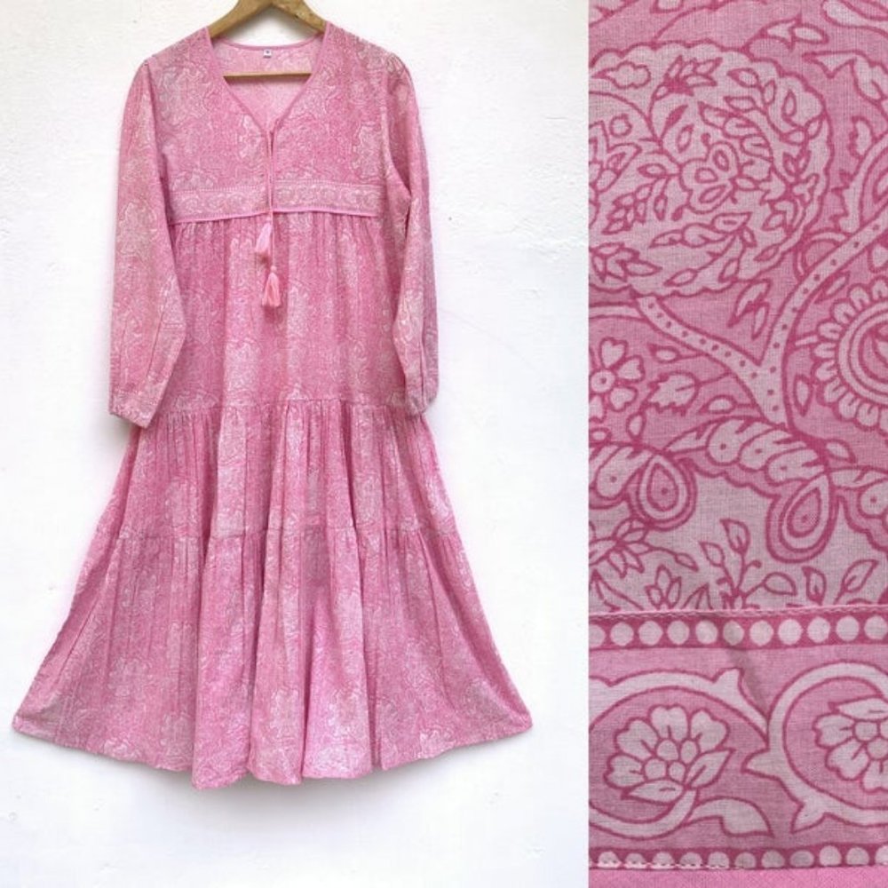 ❌ Sold ❌ Bohemian Long Sleeve Pink Maxi Dress